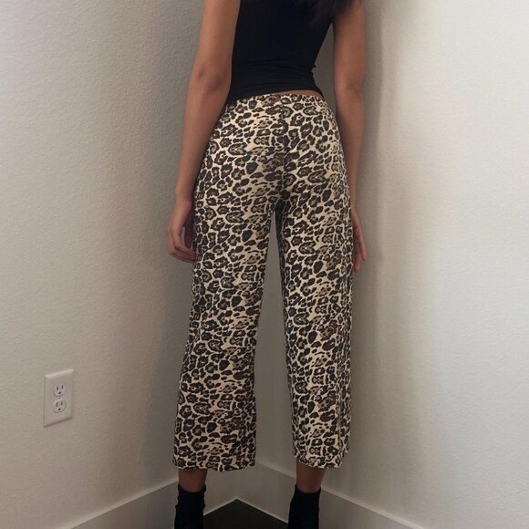 Leopard print tan and brown wide-leg pants, Sz. M - Picture 5 of 7